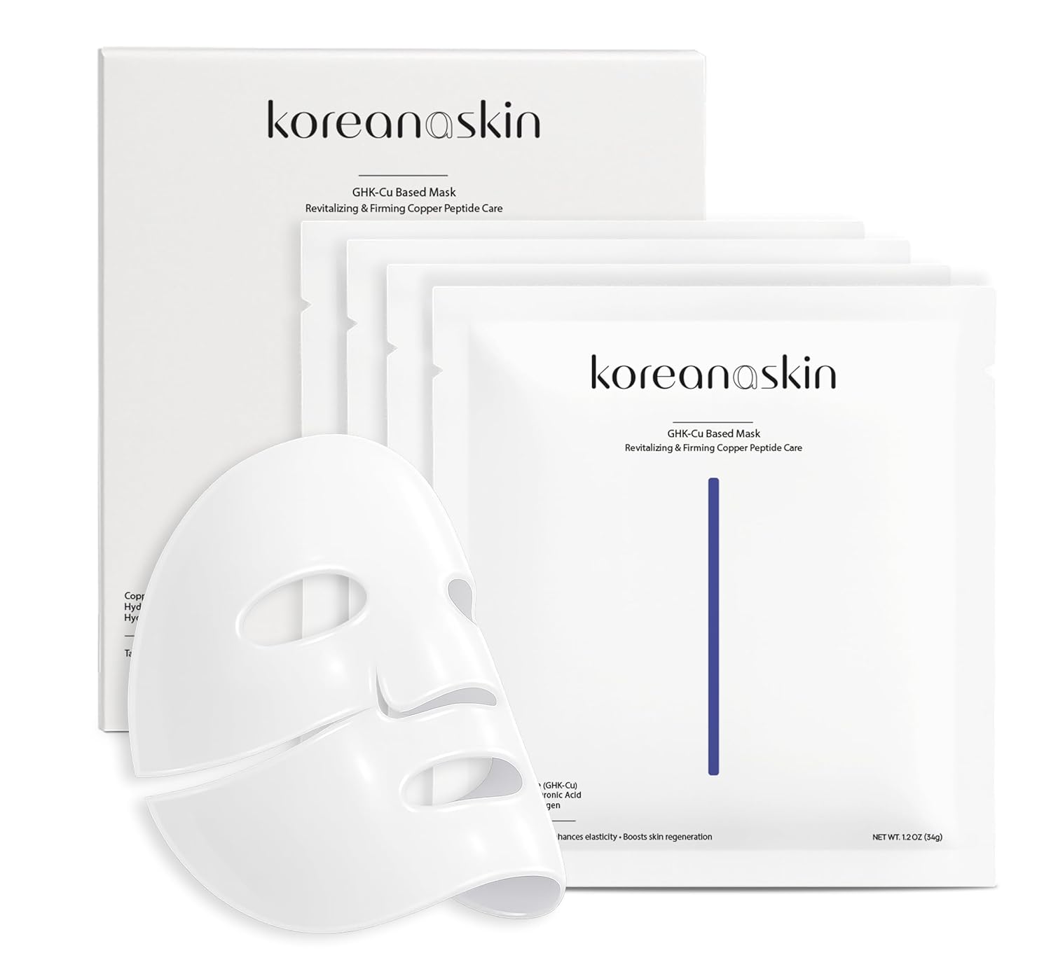 GHK-Cu Copper Peptide Hydrogel Face Mask Anti-Aging Collagen Booster for Skin Repair, Firming, Fades Acne Scars & Redness. K-Beauty Sheet Mask Treatment